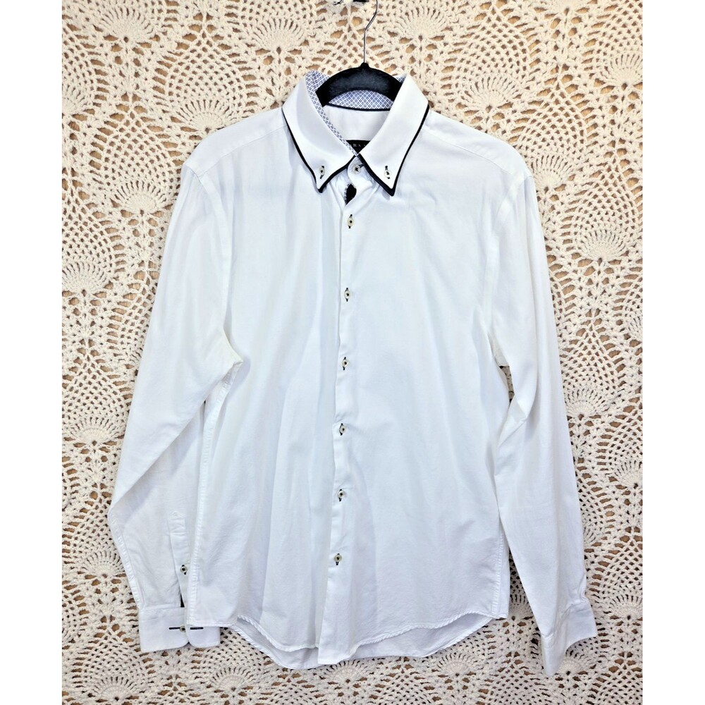 Zara Man Slim Fit Long Sleeves Button Down Shirt LARGE Double Collar Flip Cuff